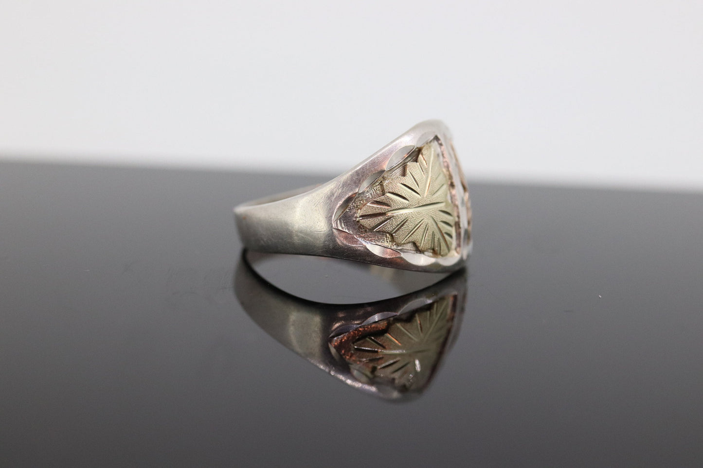 Black Hills Gold Sterling Silver Band. 10k Black Hills Gold Inlays ring.sz12. st(72)