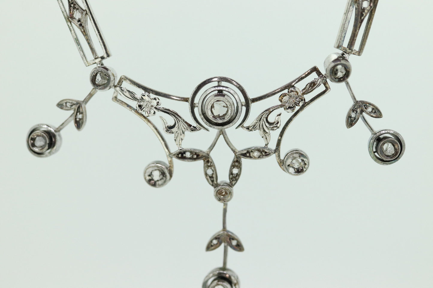 Antique Diamond lavaliere. Sterling Silver with a rough cut diamond bezel set. Art nouveau era st170