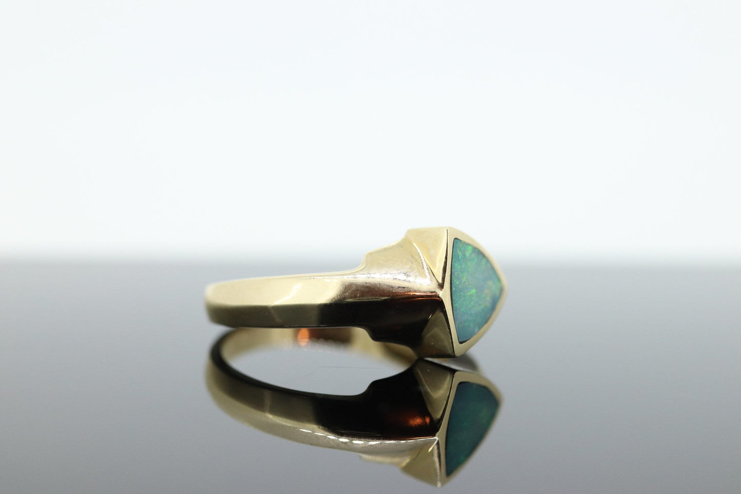 14k Opal inlay ring. Triangle OPAL bezel set ring. Made by BO. st(207)