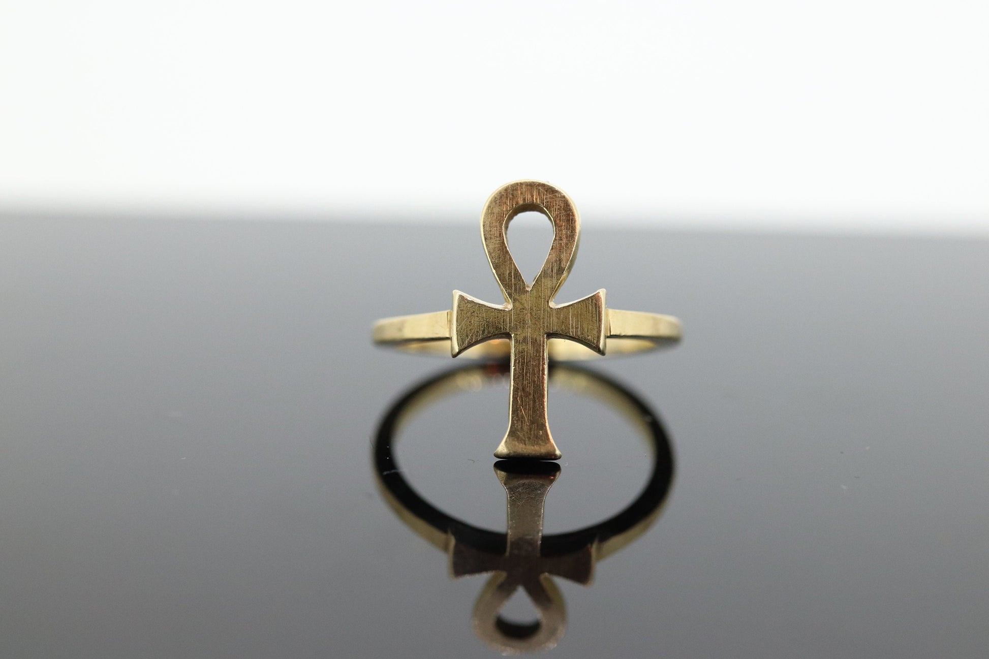 14k ANKH RING. Egyptian Cross Ring 14k Textured Yellow Gold. st(84)