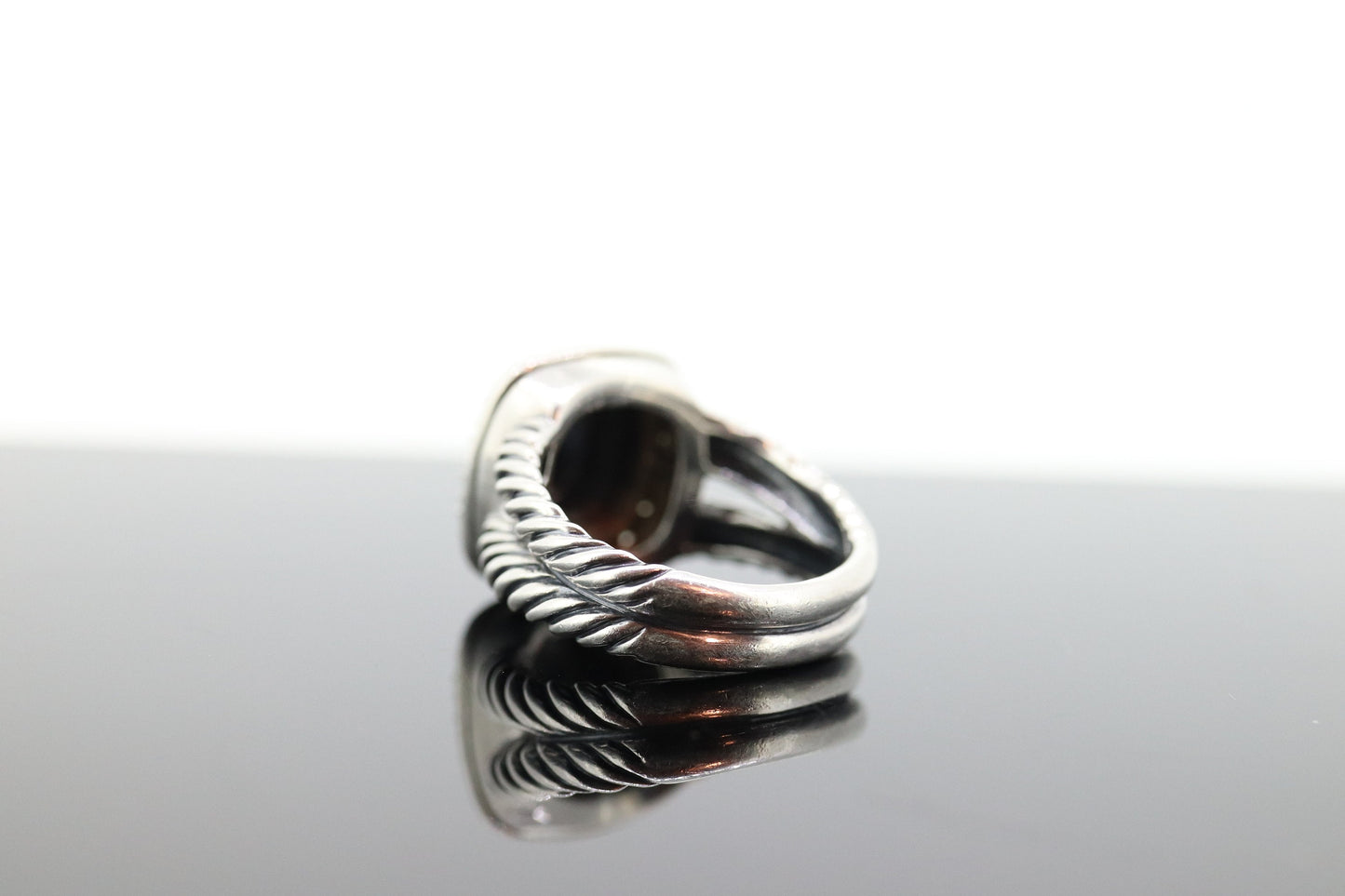 David Yurman ALBION Hematite Diamond ring. Sterling Diamond Halo Hematite Cable ring. st(236)