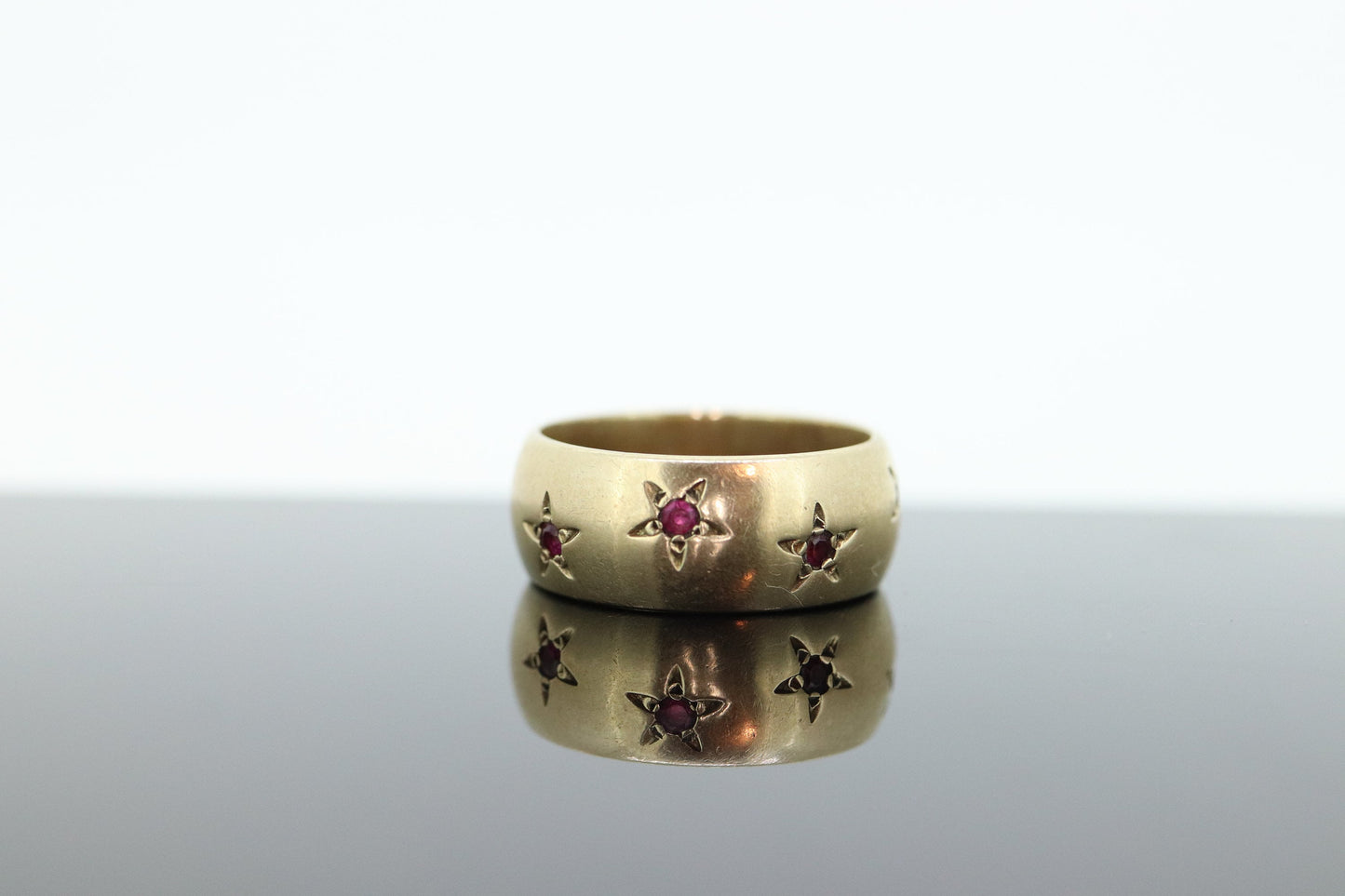 Antique RUBY Star bezel set ring. Ruby Gypsy setting star wide eternity band. st(483)