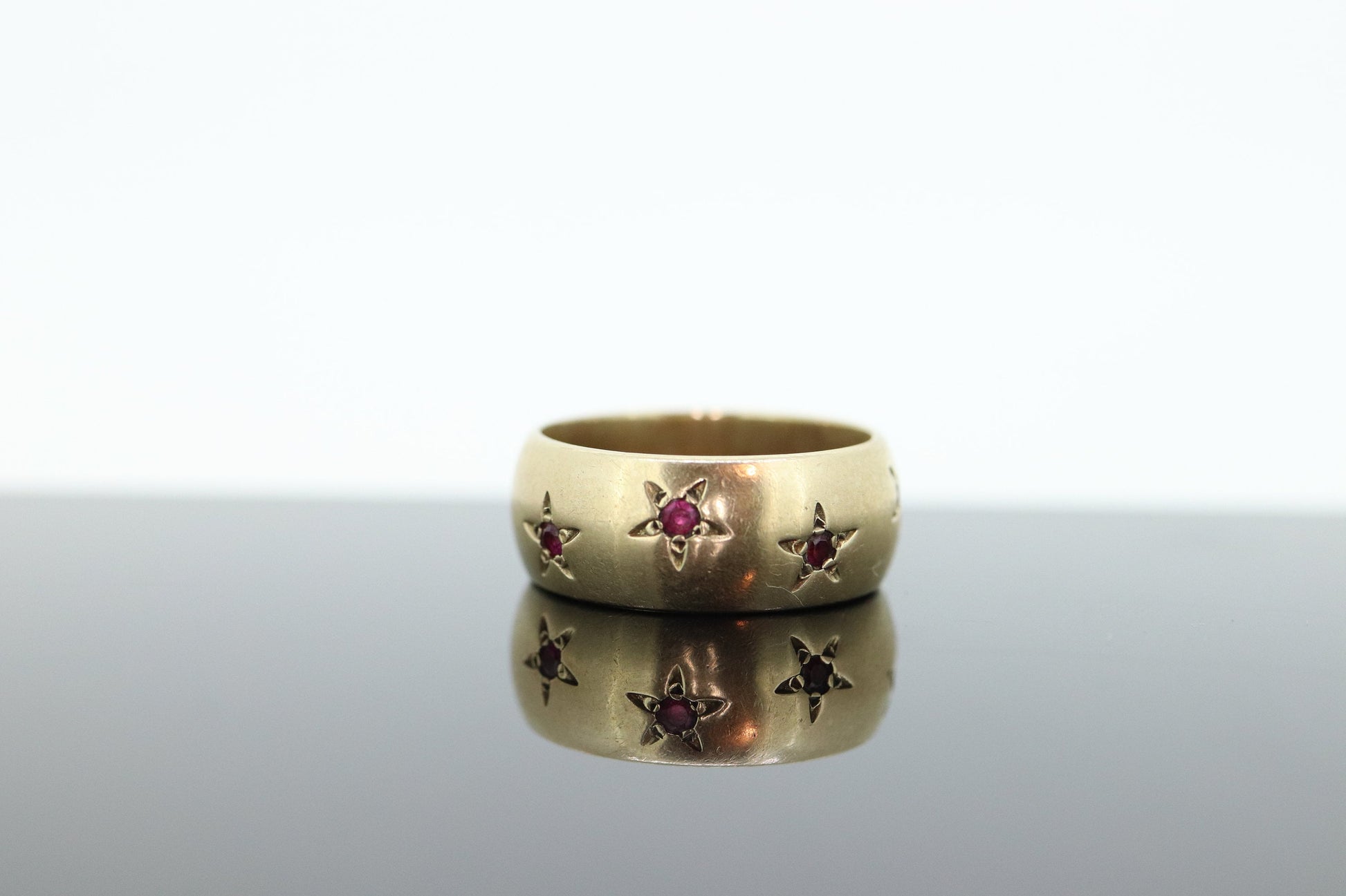 Antique RUBY Star bezel set ring. Ruby Gypsy setting star wide eternity band.  st(483)