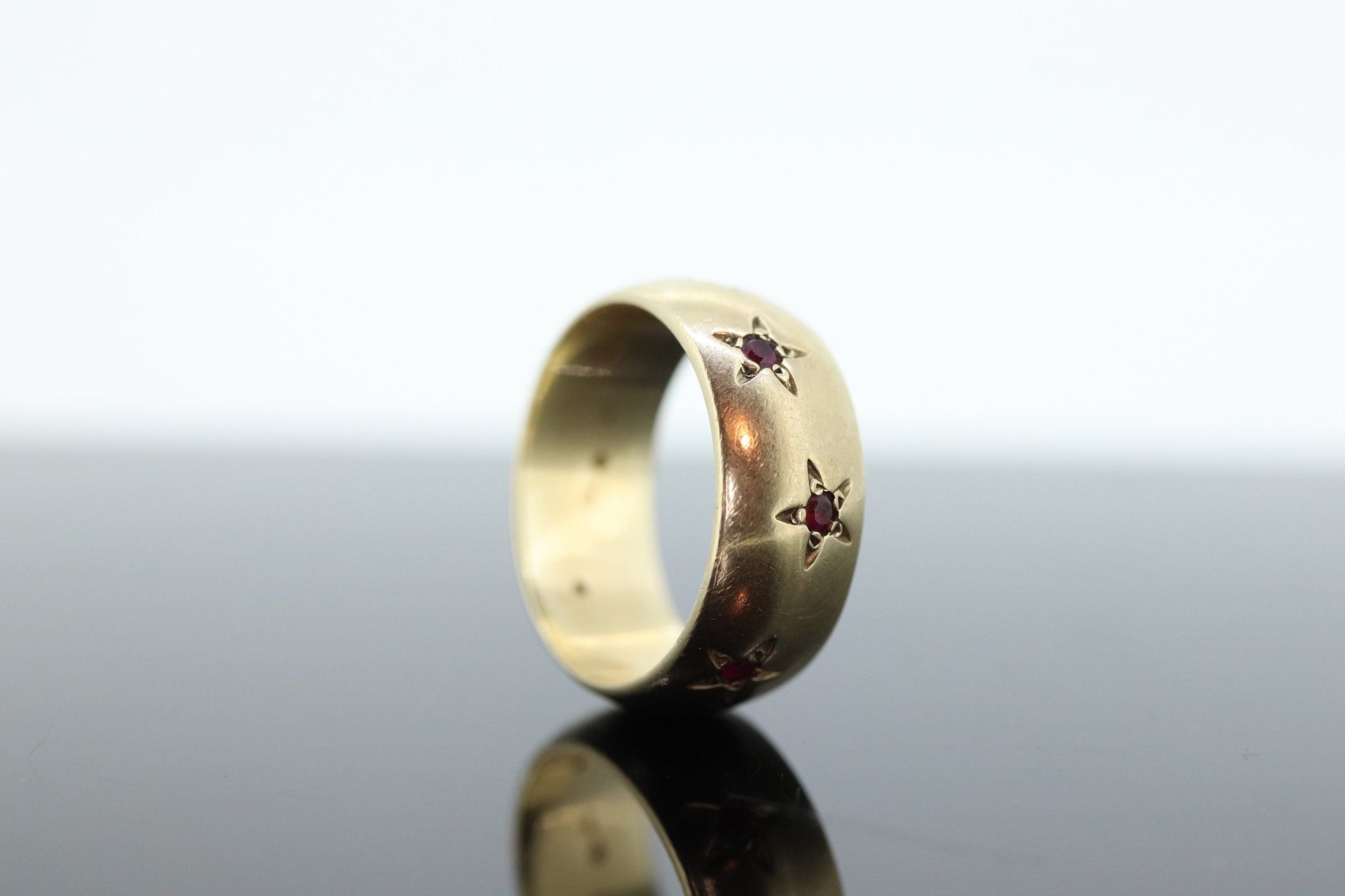 Antique RUBY Star bezel set ring. Ruby Gypsy setting star wide eternity band.  st(483)