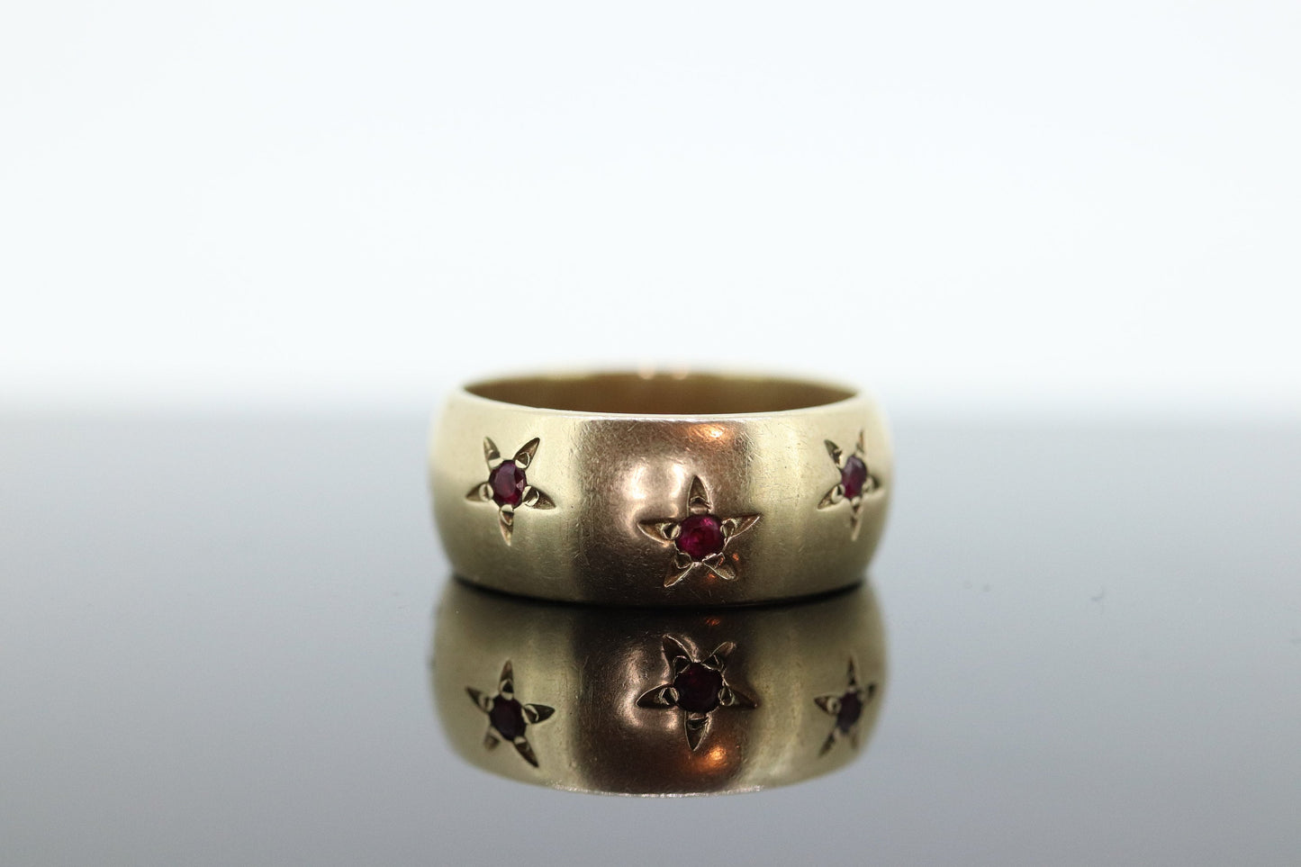 Antique RUBY Star bezel set ring. Ruby Gypsy setting star wide eternity band. st(483)