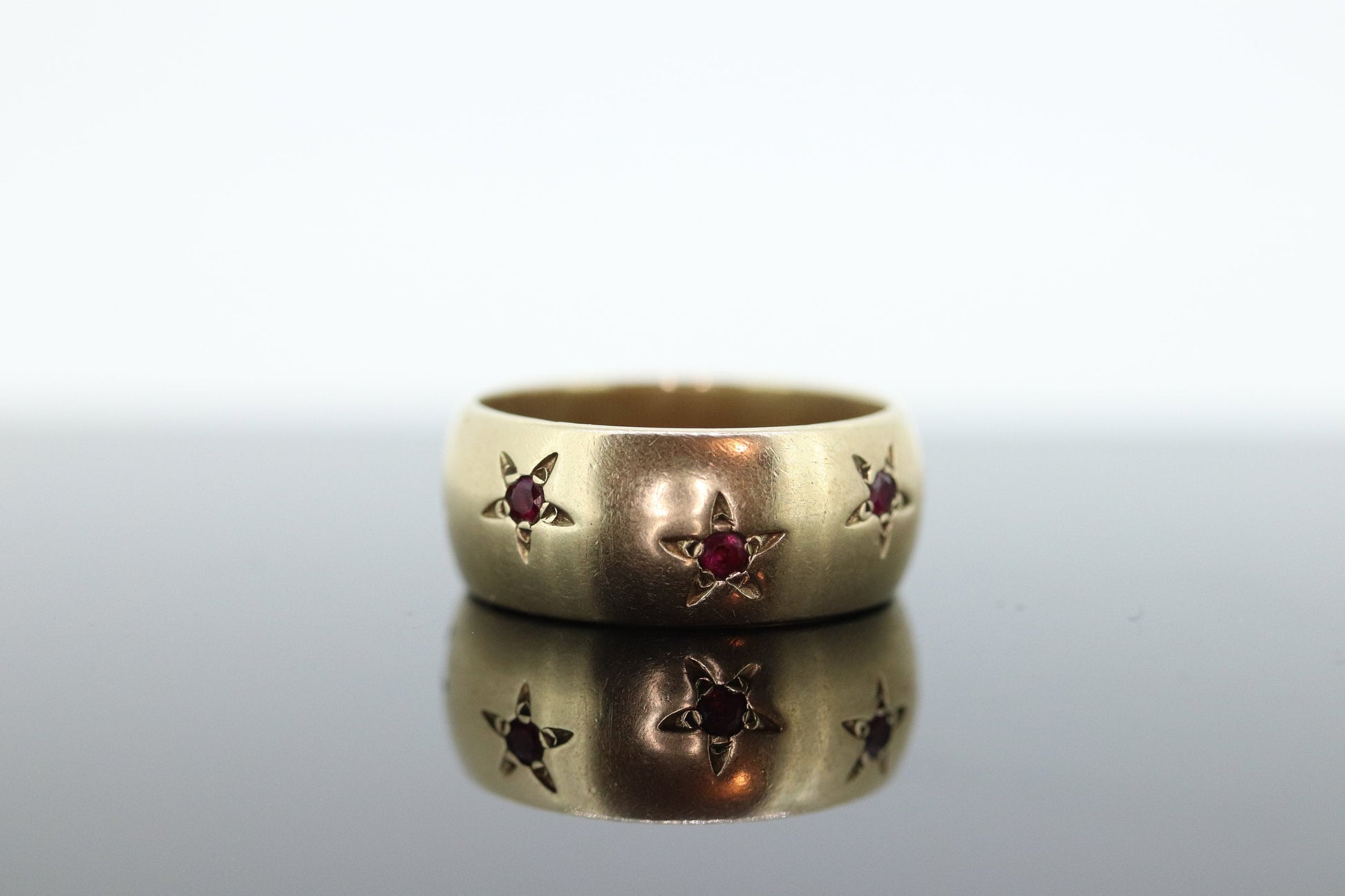 Antique RUBY Star bezel set ring. Ruby Gypsy setting star wide eternity band.  st(483)