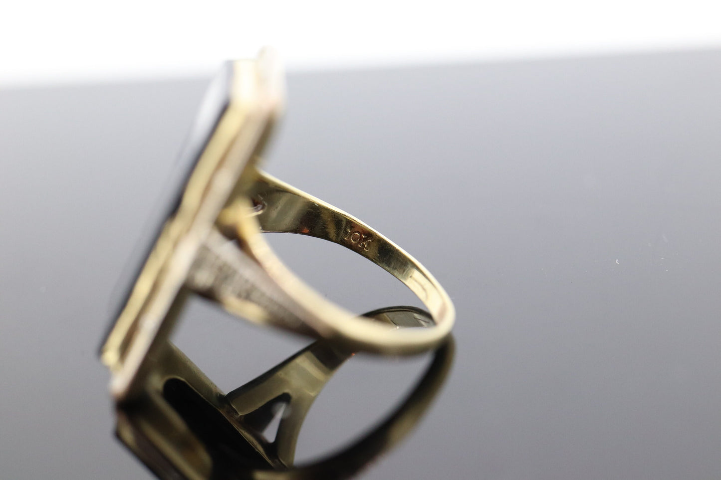 10k ONYX M ring. 10k Letter M  statement ring. Calligraphy M Acid ring. st(150)