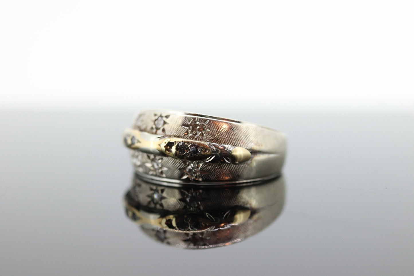 Antique DIAMOND Star bezel set ring. 14k Multi-Color Diamond Gypsy setting star wide eternity band.  st(173)