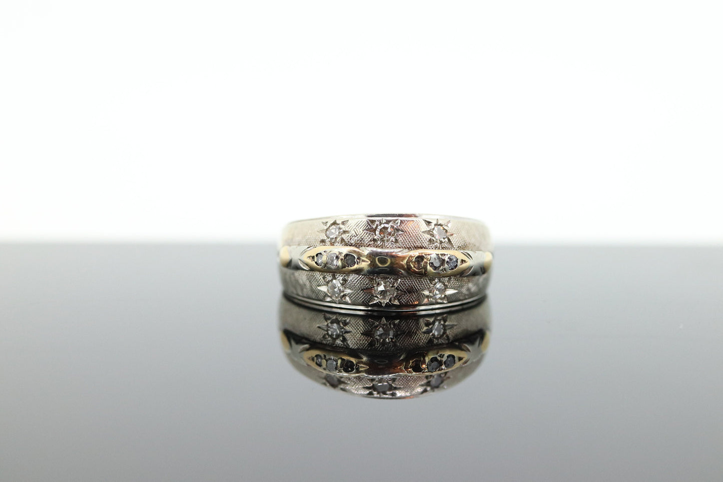 Antique DIAMOND Star bezel set ring. 14k Multi-Color Diamond Gypsy setting star wide eternity band.  st(173)