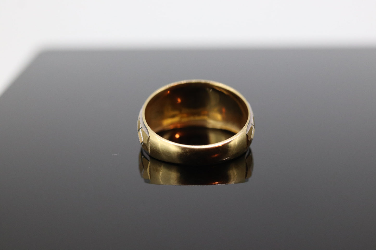 Textured Wide Dome 18k Yellow White Gold Band. 18k Engraved Textured Diamond Cut ring. st(155)