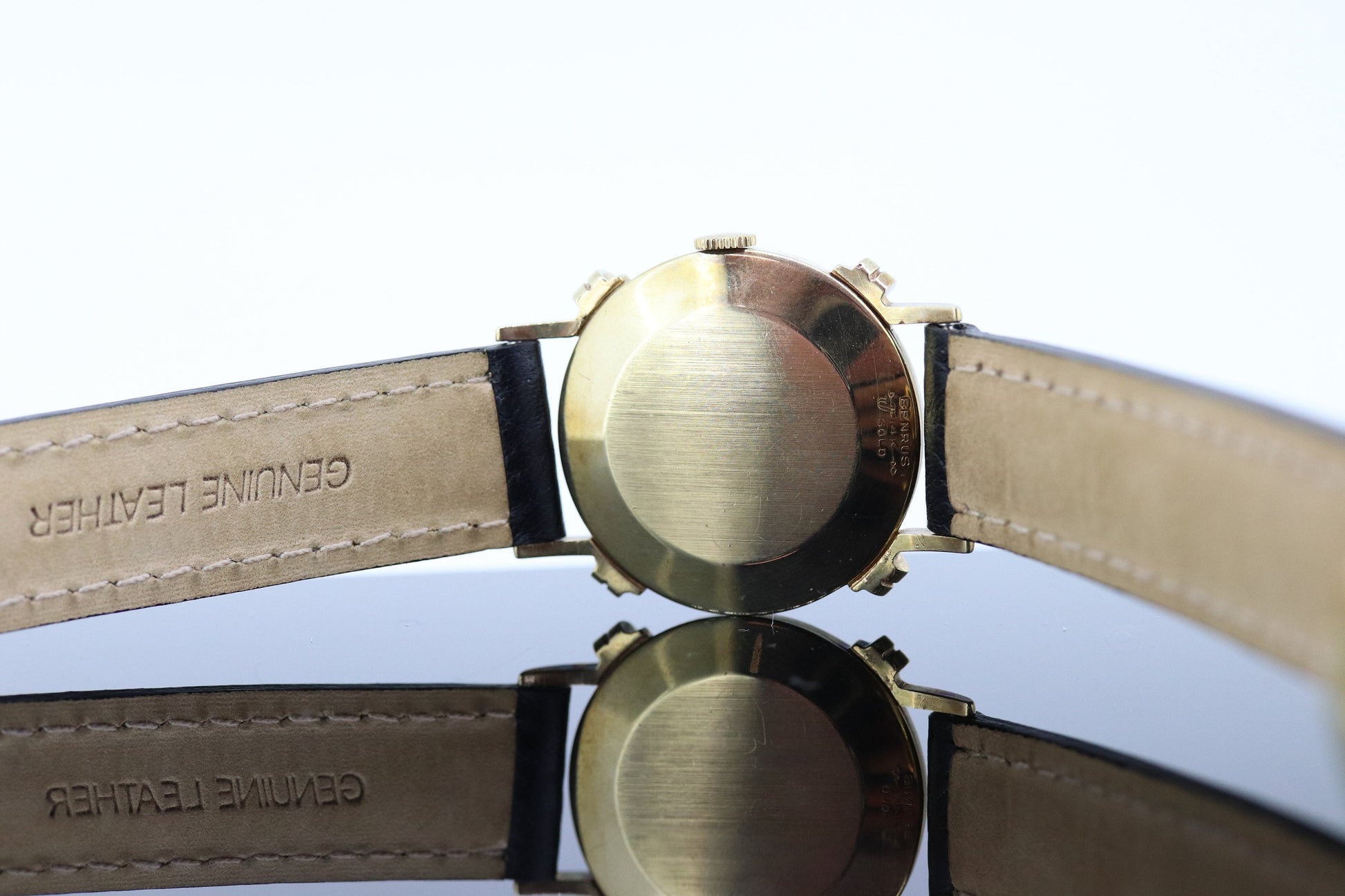 BENRUS Watch. 14k Yellow Gold Knotted Fancy Lugs Case. 1950s Vintage Mens watch. st(10-00)
