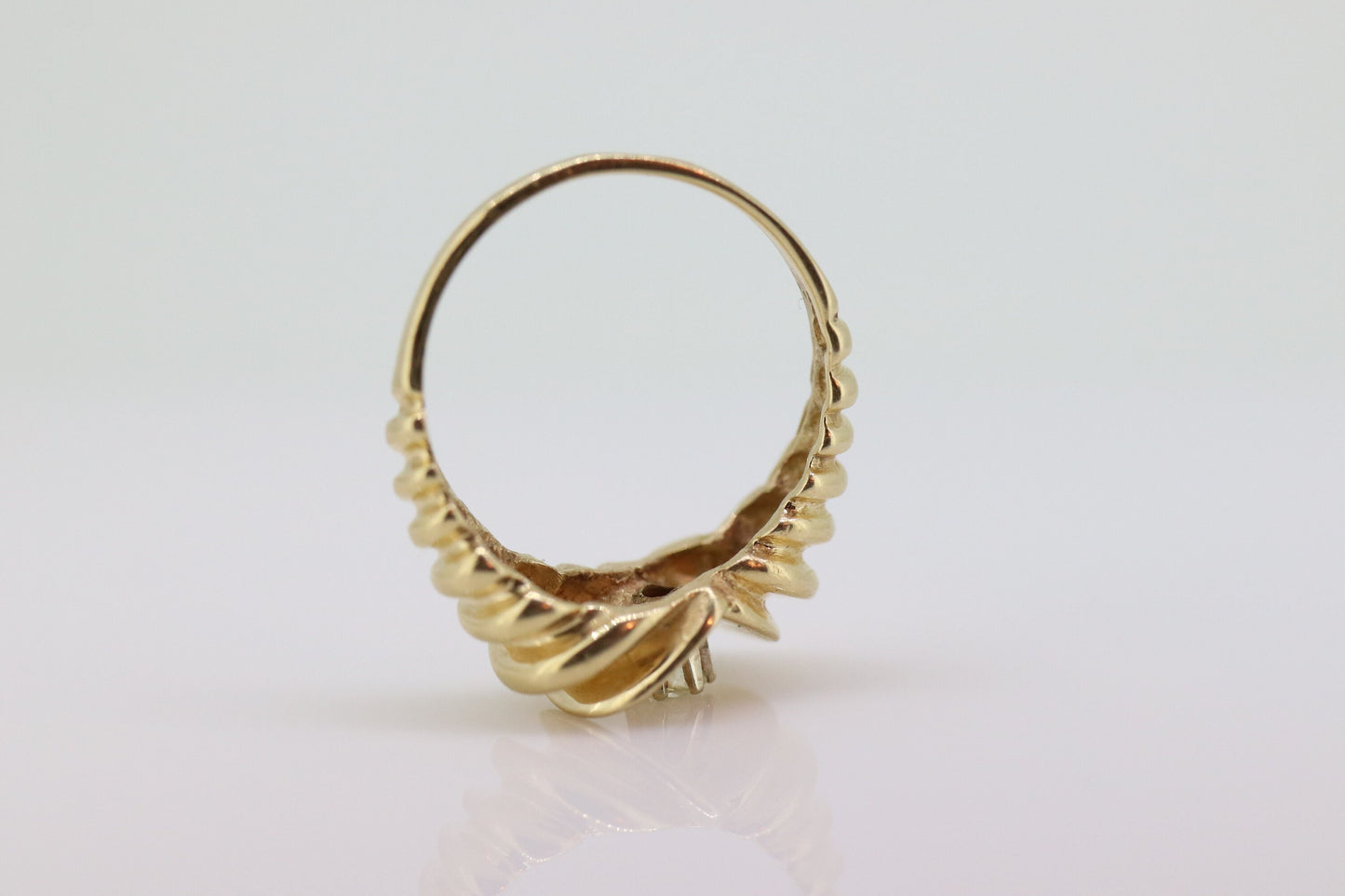 14K Diamond Bypass ring. Lobster Tail Sfogliatella Croissant Pastry Ring. Toi et moi band. Yellow Gold ring. st(92)