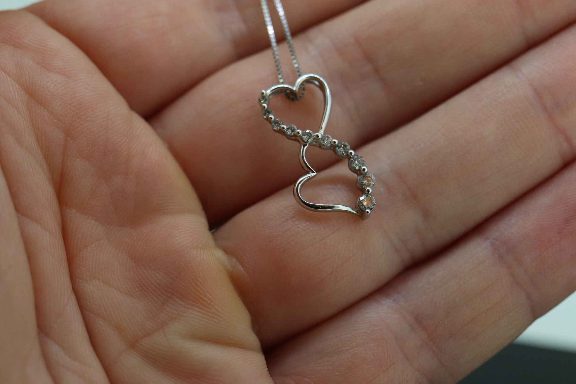 10k DIAMOND Journey Pendant open HEART Infinity Pendant necklace. 10k Infinity Heart Diamond Pendant. st(75)
