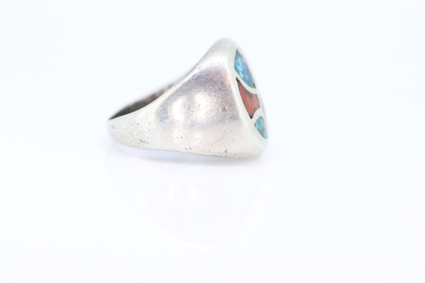 Heavy ZUNI Sterling Silver Signet ring. Navajo Turquoise cluster and Oyster Cluster Ring. St(14)
