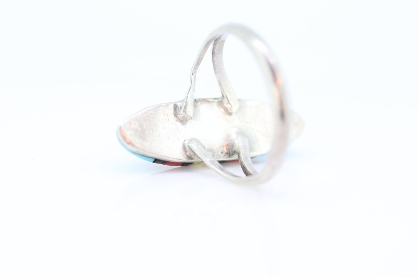 Heavy ZUNI Sterling Silver Signet ring. Navajo Turquoise Oyster Onyx MOP Cluster Ring. St(14)