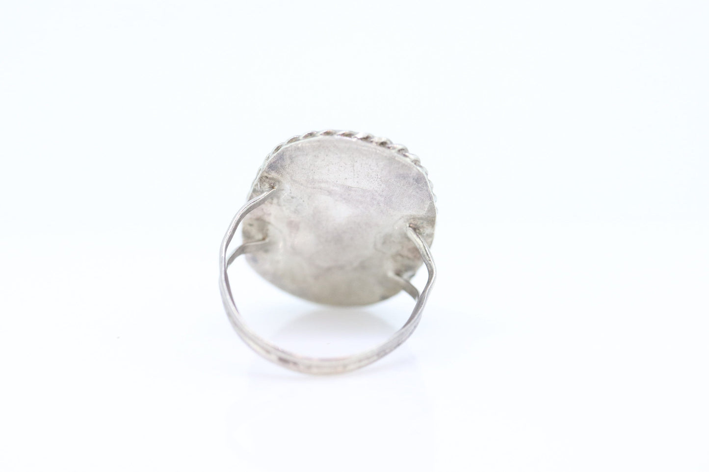 Zuni Navajo Large Sterling Silver Signet ring. Turquoise Bezel set Ring. St(15)