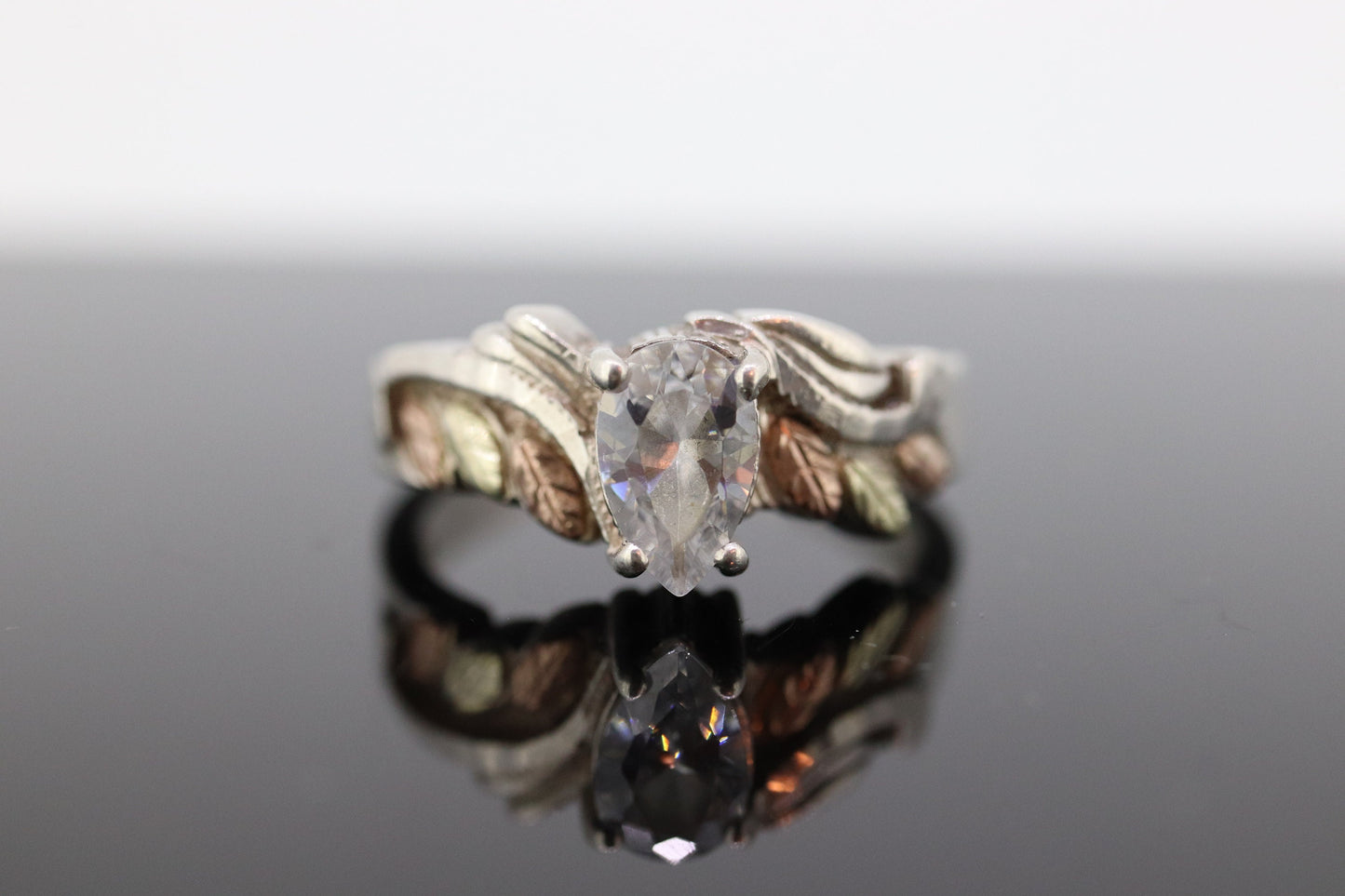 Black Hills Gold Sterling Silver Ring. Pear cut CZ Topaz Black Hills Gold Silver Band st(32)