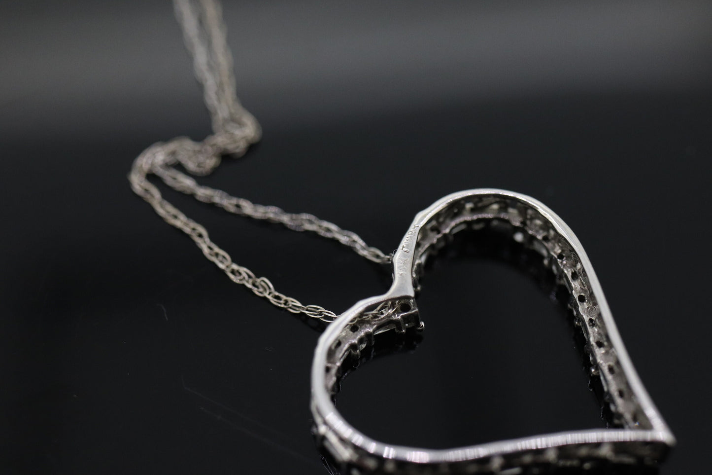 10k Open Heart Diamond Necklace. Open Heart Necklace. Round Baguette Diamond outline. st(68)