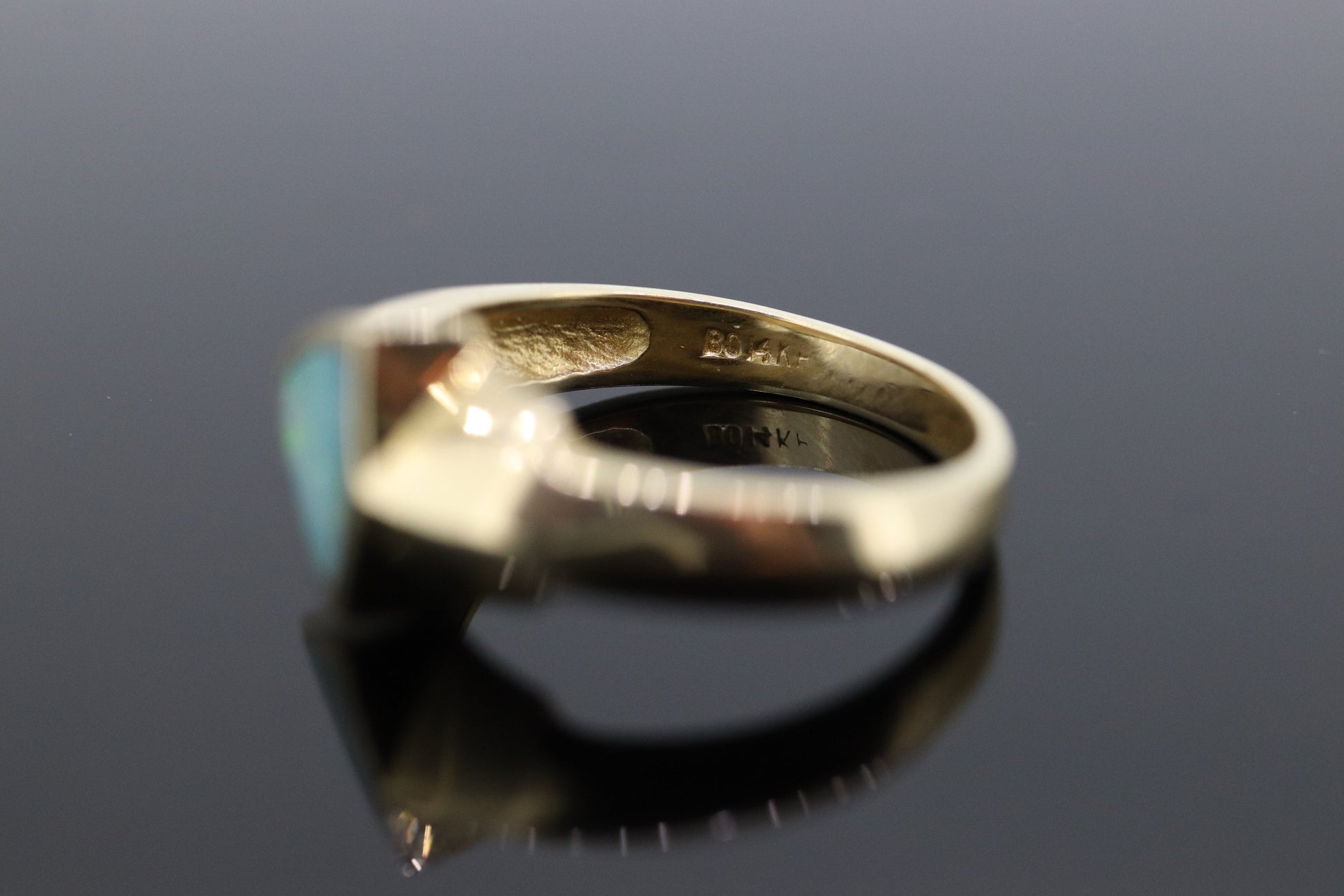 14k Opal inlay ring. Triangle OPAL bezel set ring. Made by BO. st(207)