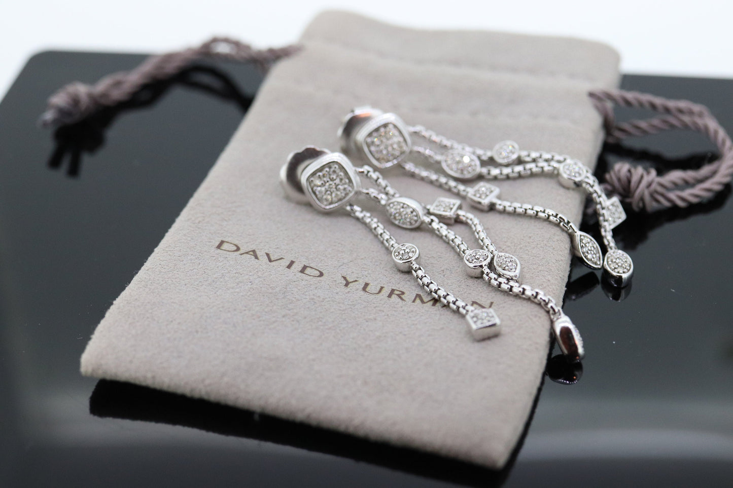 David Yurman DIAMOND Sterling Silver CABLE Drop Earrings. David Yurman CONFETTI Diamond strand dangle earrings st(212)