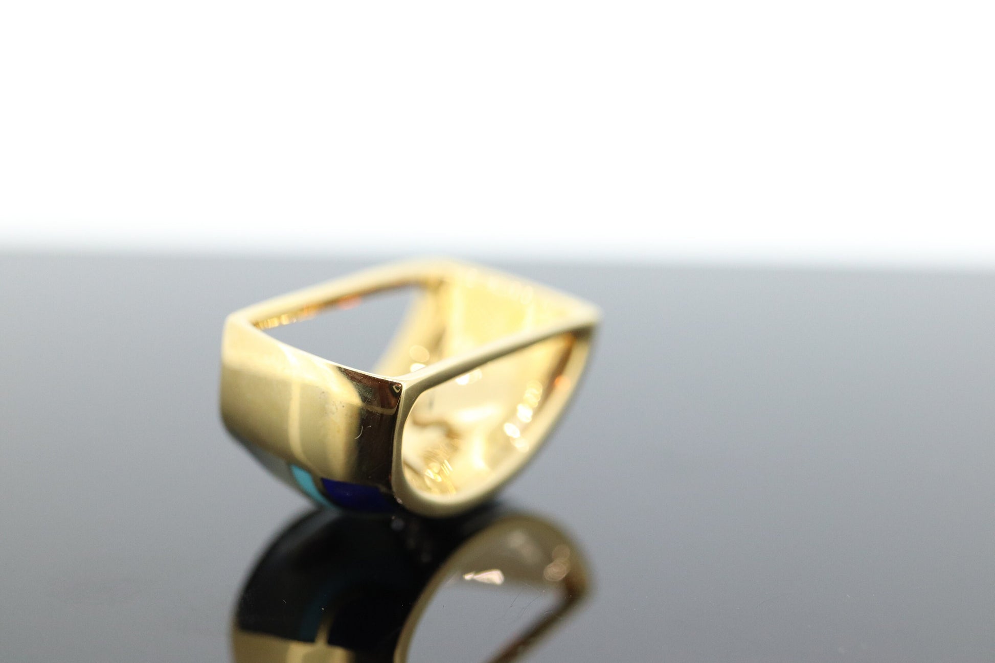 Asch Grossbardt Dome Pendant 14K Yellow Gold Inlaid Gemstone Ring Mother of Pearl Lapis Turquoise DIAMOND Pendant  st(339)