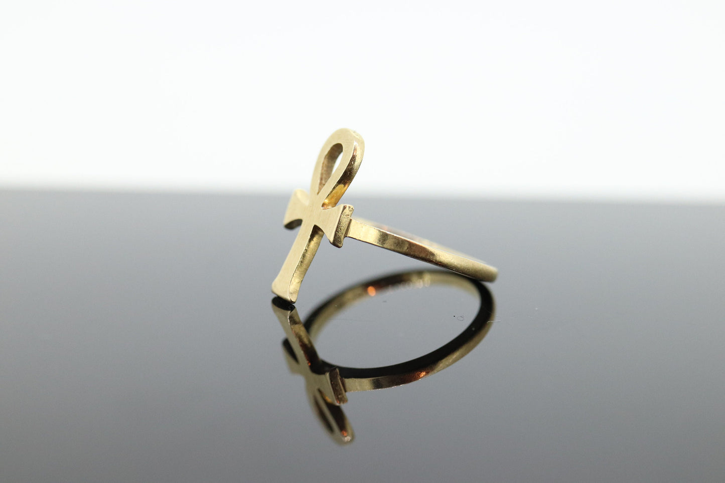 14k ANKH RING. Egyptian Cross Ring 14k Textured Yellow Gold. st(84)