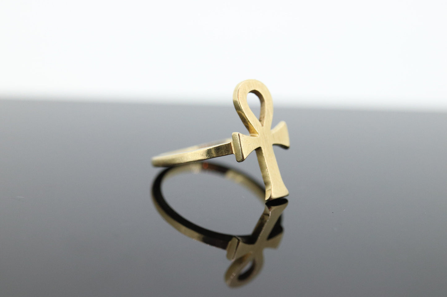 14k ANKH RING. Egyptian Cross Ring 14k Textured Yellow Gold. st(84)