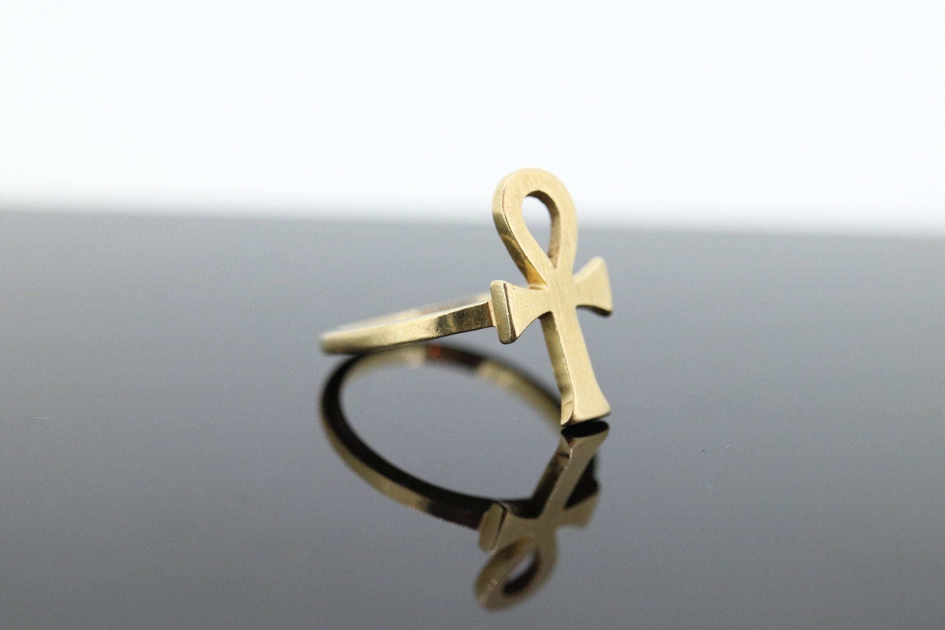 14k ANKH RING. Egyptian Cross Ring 14k Textured Yellow Gold. st(84)