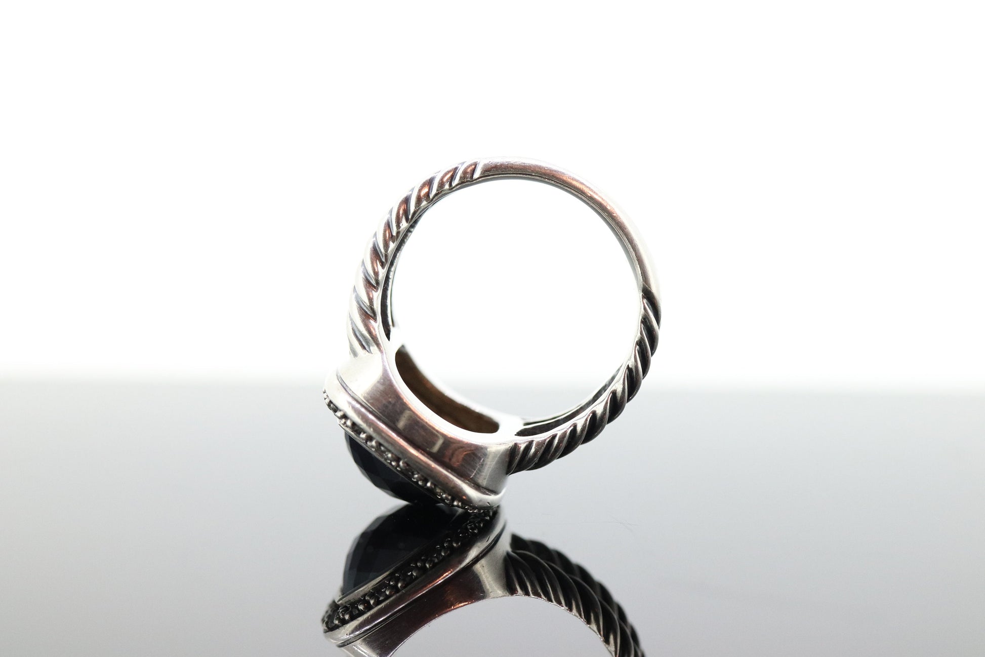David Yurman ALBION Hematite Diamond ring. Sterling Diamond Halo Hematite Cable ring. st(236)