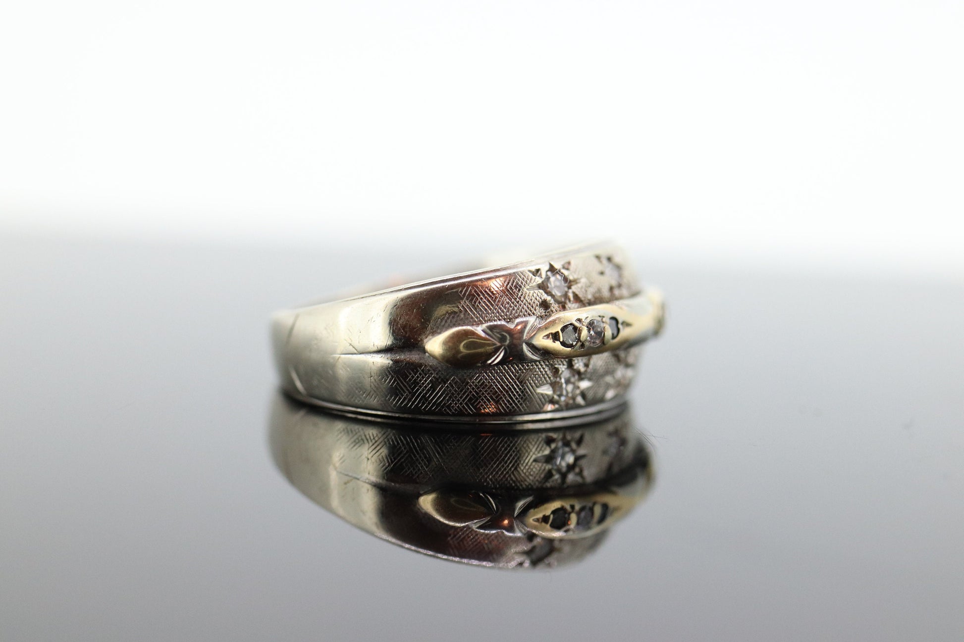 Antique DIAMOND Star bezel set ring. 14k Multi-Color Diamond Gypsy setting star wide eternity band.  st(173)