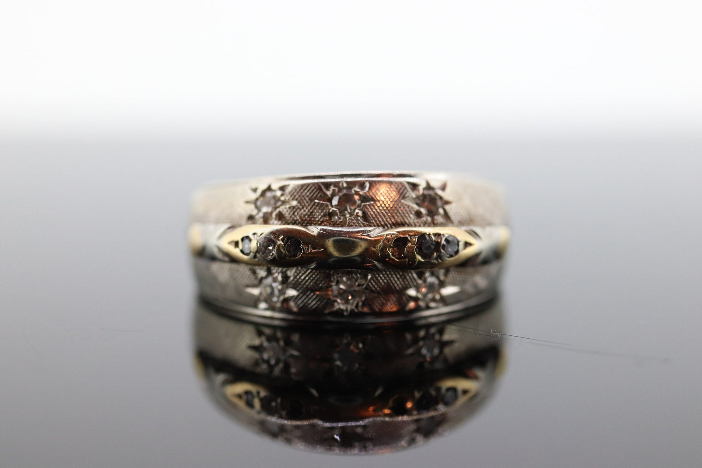 Antique DIAMOND Star bezel set ring. 14k Multi-Color Diamond Gypsy setting star wide eternity band.  st(173)