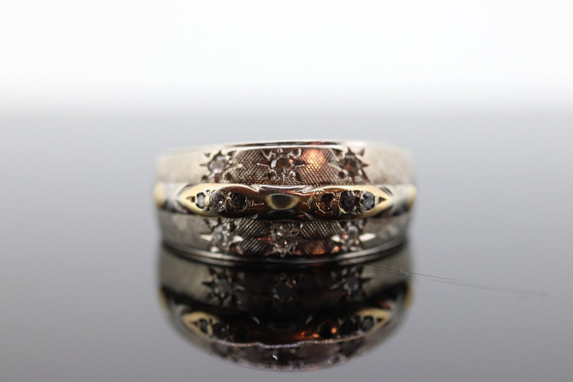 Antique DIAMOND Star bezel set ring. 14k Multi-Color Diamond Gypsy setting star wide eternity band.  st(173)