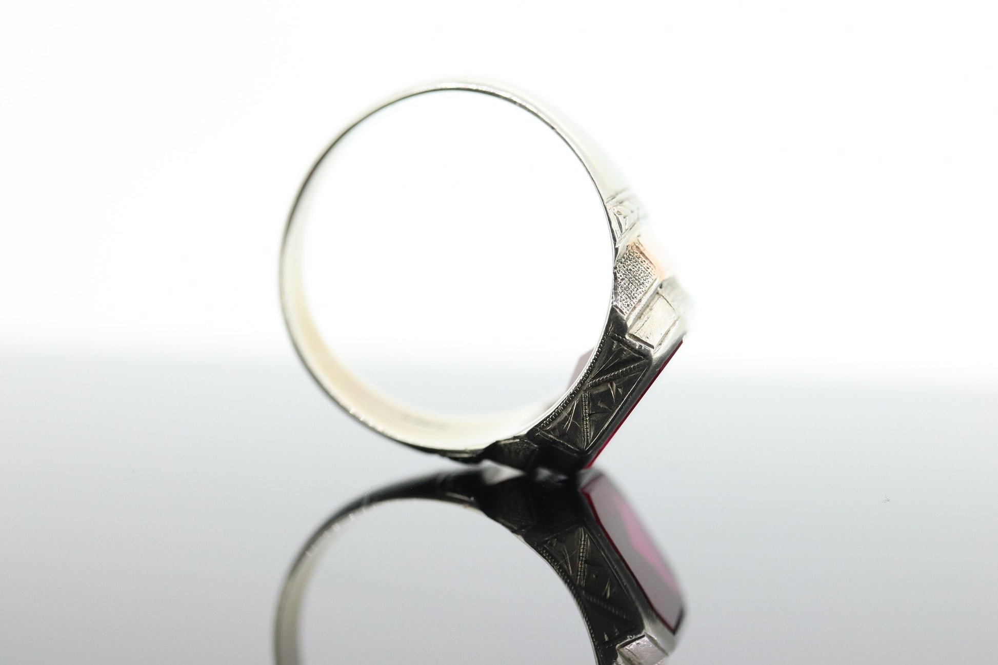 Ruby Signet ring. 10k Ruby Signet Mens Gents Ring. Large Rectangle Ruby Signet ring.