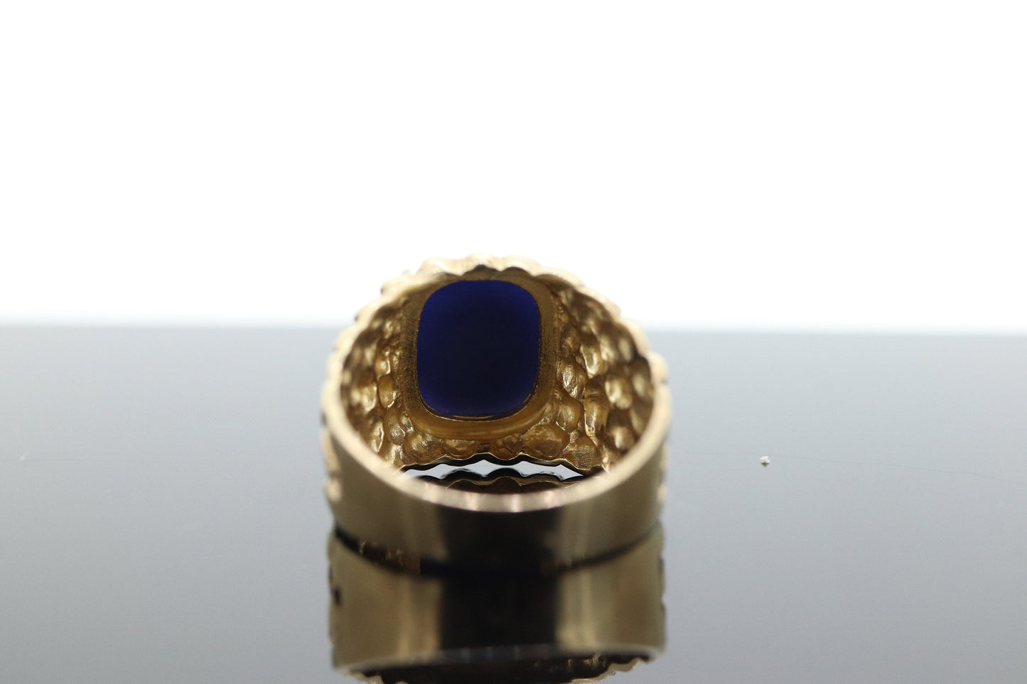 10k Star Sapphire ring. 10k Yellow Gold Nugget Mens Star Sapphire Cabochon signet ring. st(153)