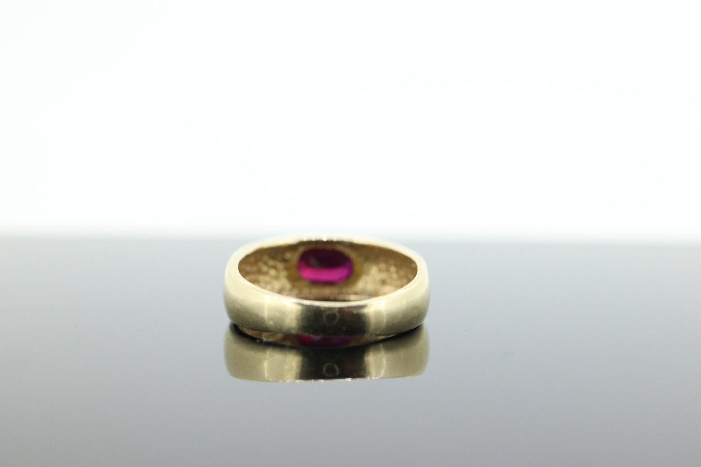 14k Ruby Ring. Bezel set Ruby ring. 14k yellow gold and oval Ruby bezel set. Wide ruby band. st(106)