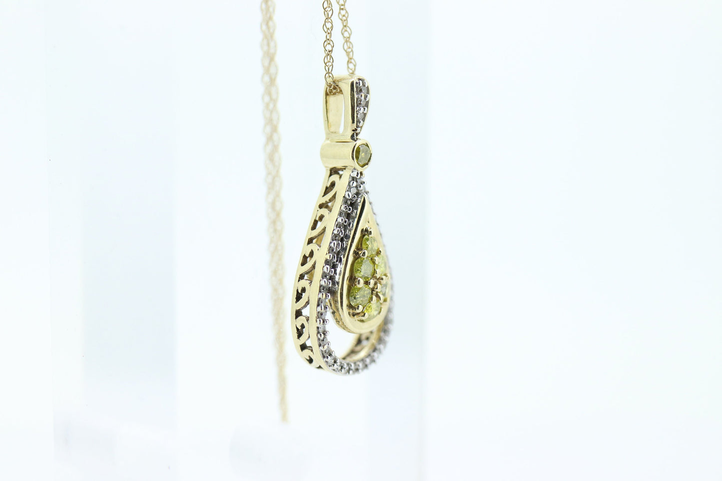 Diamond Teardrop Cluster Pendant. 10k Yellow Diamond Pendant and Necklace. Teardrop Drop Diamond Pendant. Dainty diamond pendant. st(115)