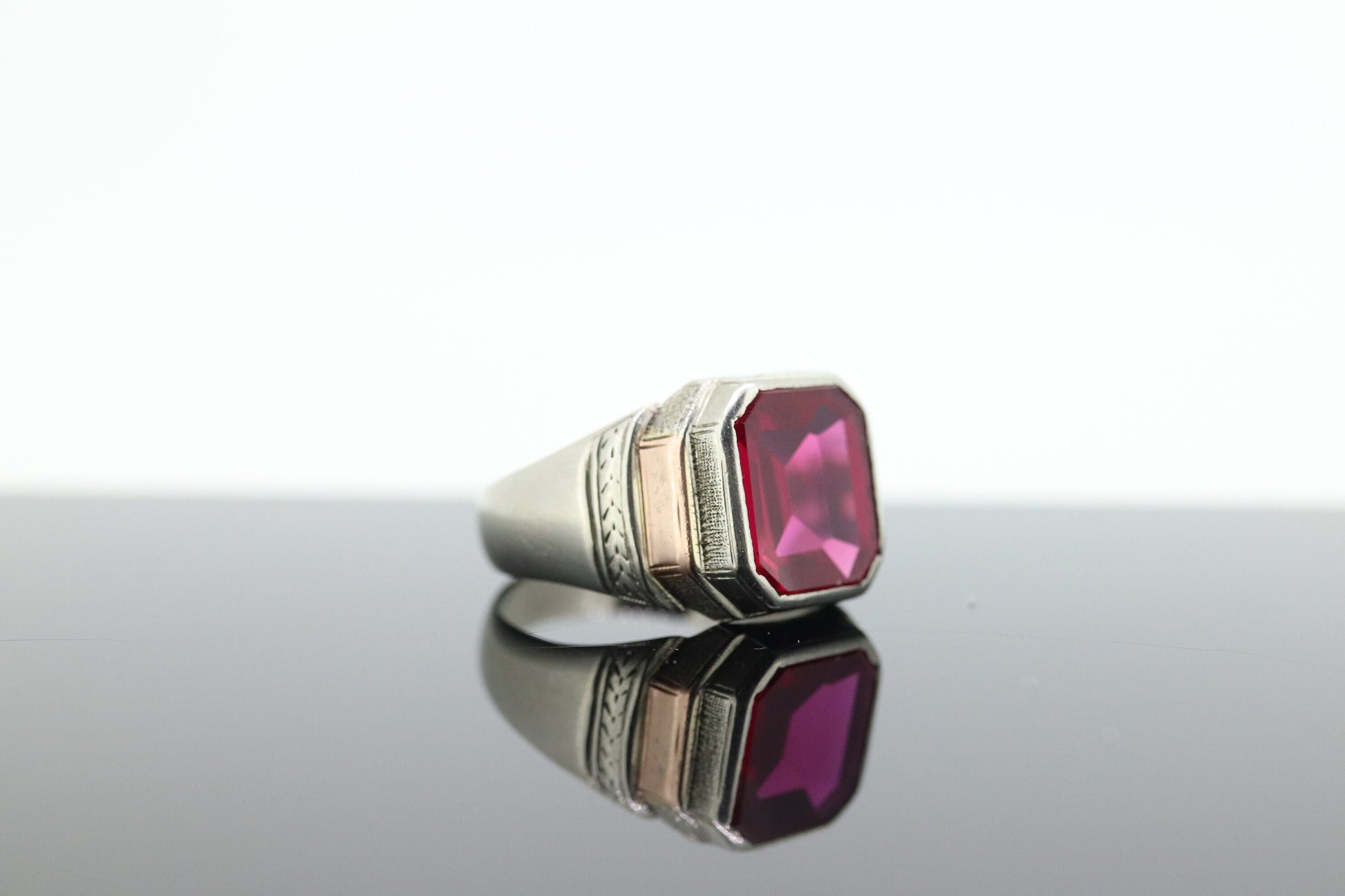 Ruby Signet ring. 10k Ruby Signet Mens Gents Ring. Large Rectangle Ruby Signet ring.