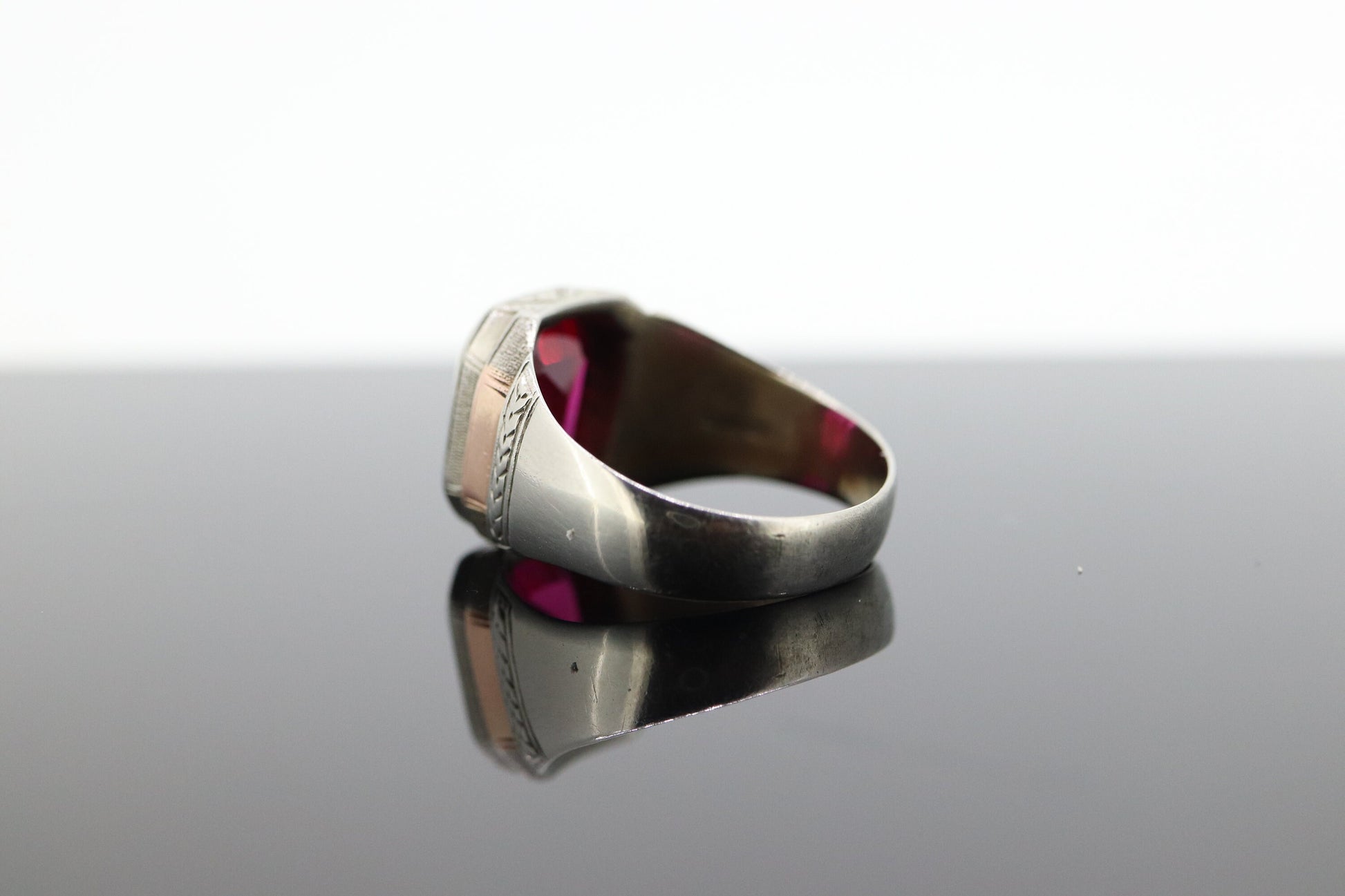 Ruby Signet ring. 10k Ruby Signet Mens Gents Ring. Large Rectangle Ruby Signet ring.