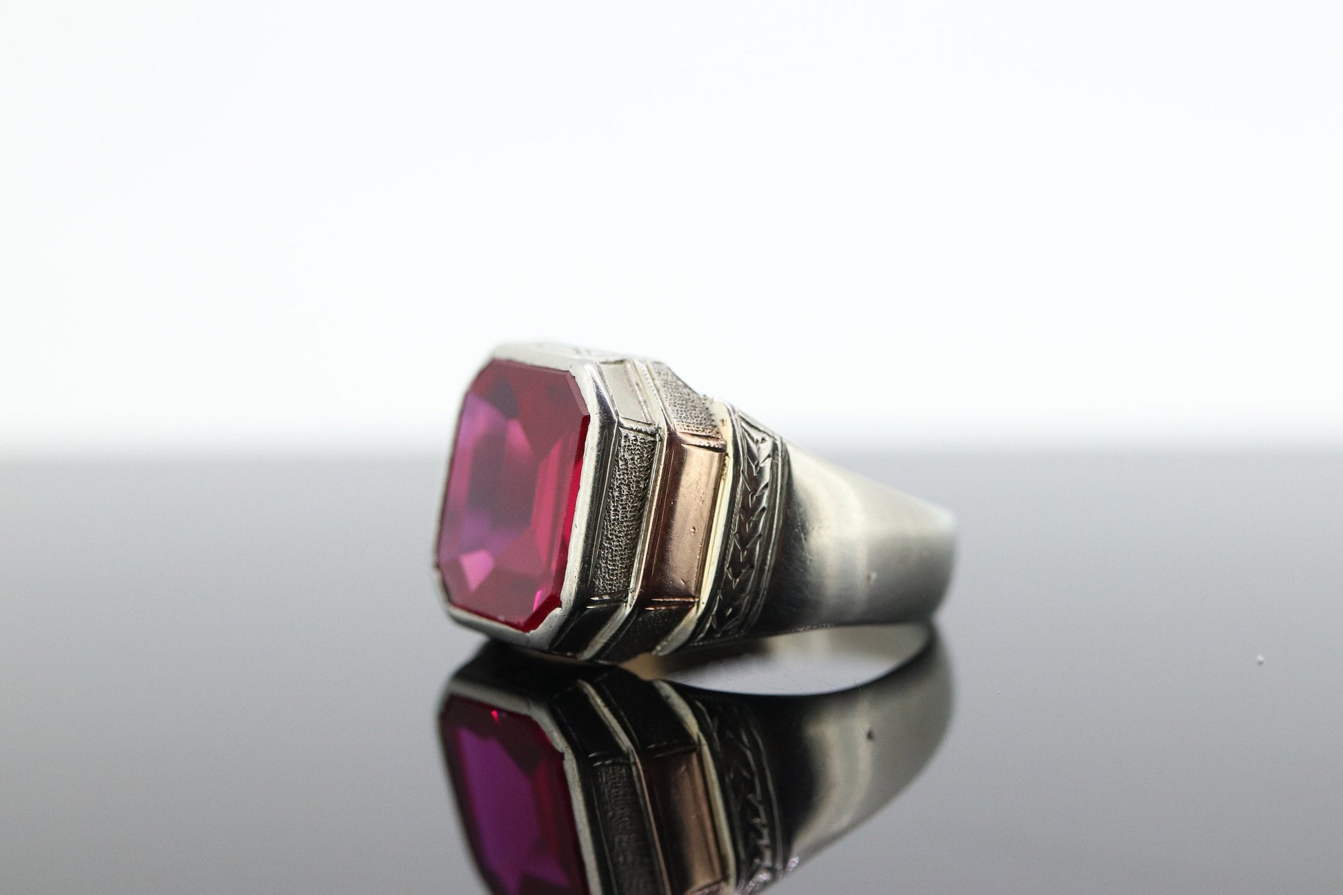 Ruby Signet ring. 10k Ruby Signet Mens Gents Ring. Large Rectangle Ruby Signet ring.