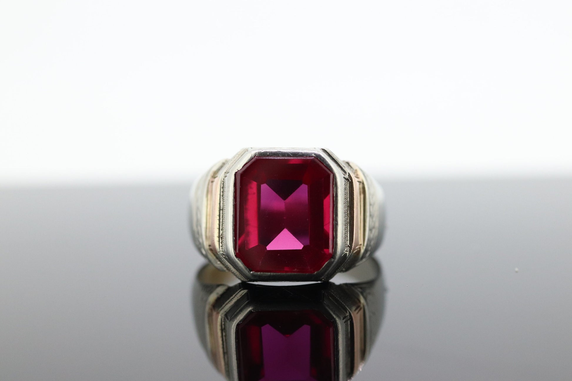 Ruby Signet ring. 10k Ruby Signet Mens Gents Ring. Large Rectangle Ruby Signet ring.