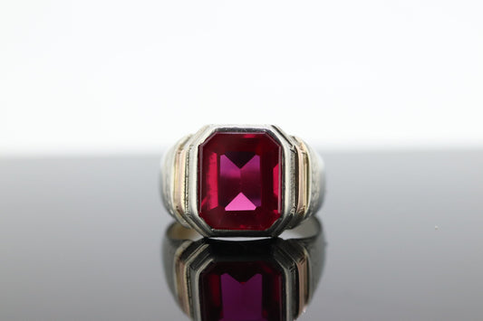 Ruby Signet ring. 10k Ruby Signet Mens Gents Ring. Large Rectangle Ruby Signet ring.