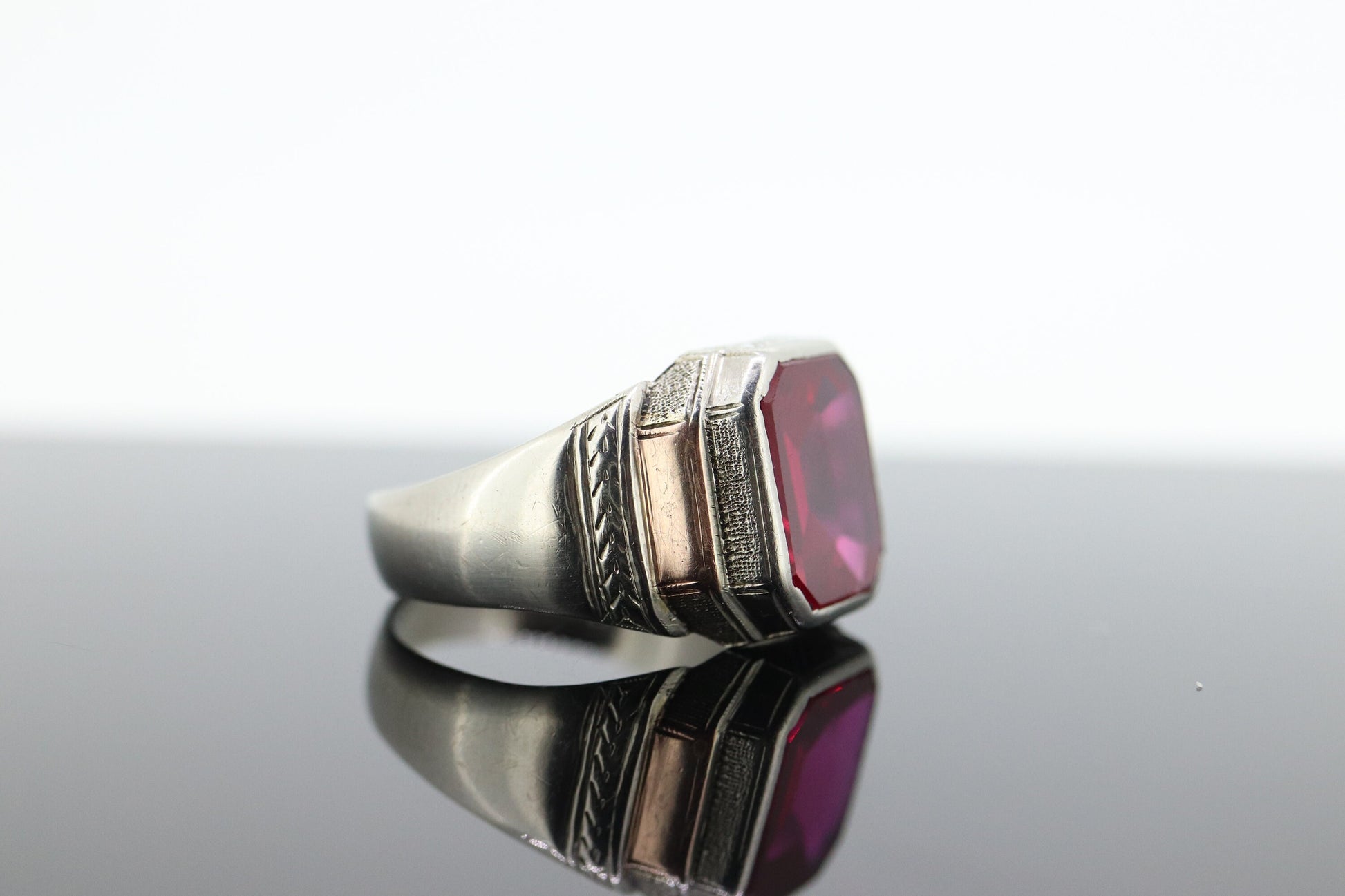 Ruby Signet ring. 10k Ruby Signet Mens Gents Ring. Large Rectangle Ruby Signet ring.