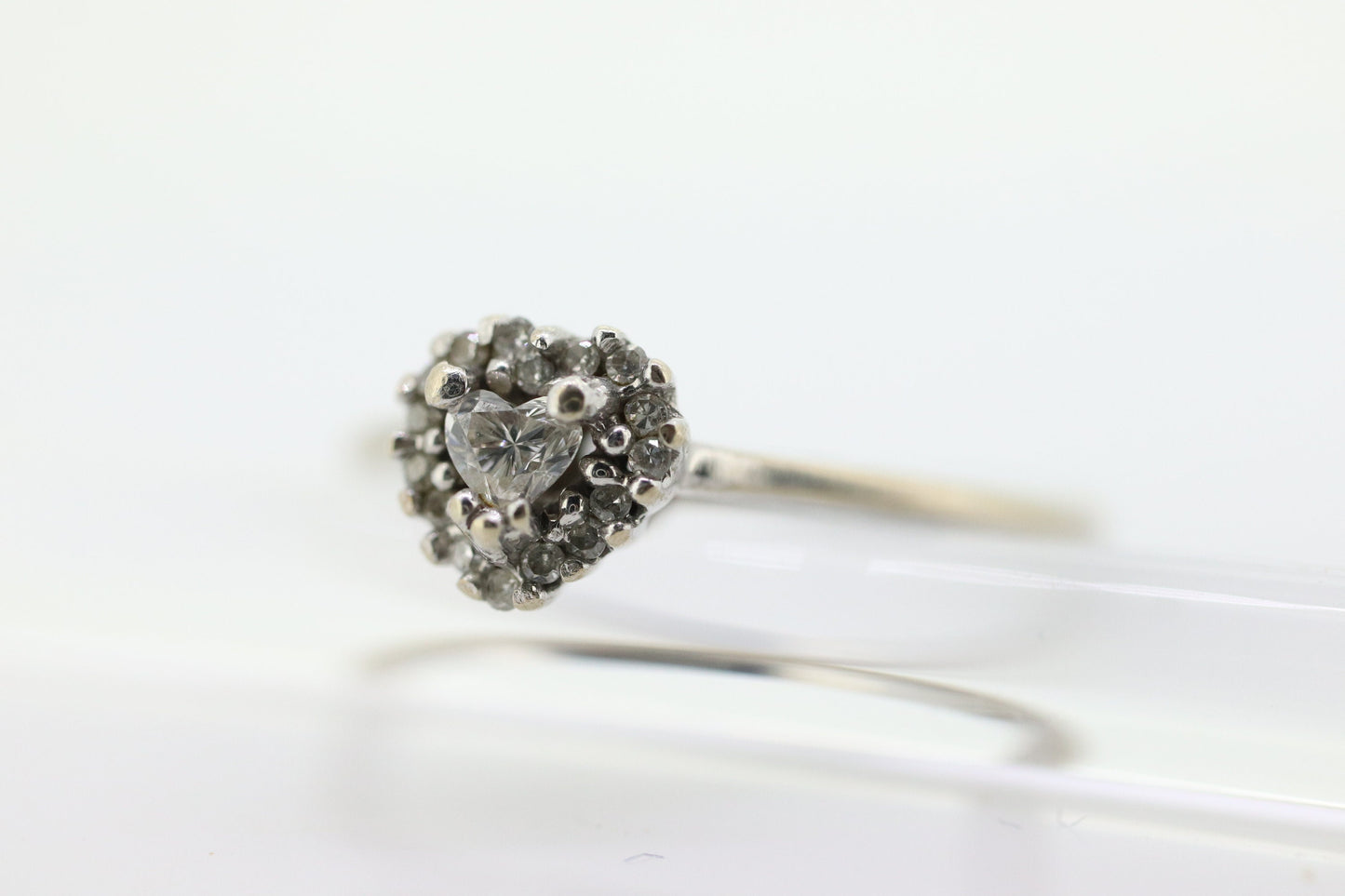 10k Heart Diamond Cut Halo ring. 10k white gold Heart Cut diamond cluster band. Diamond Halo ring. st(86)