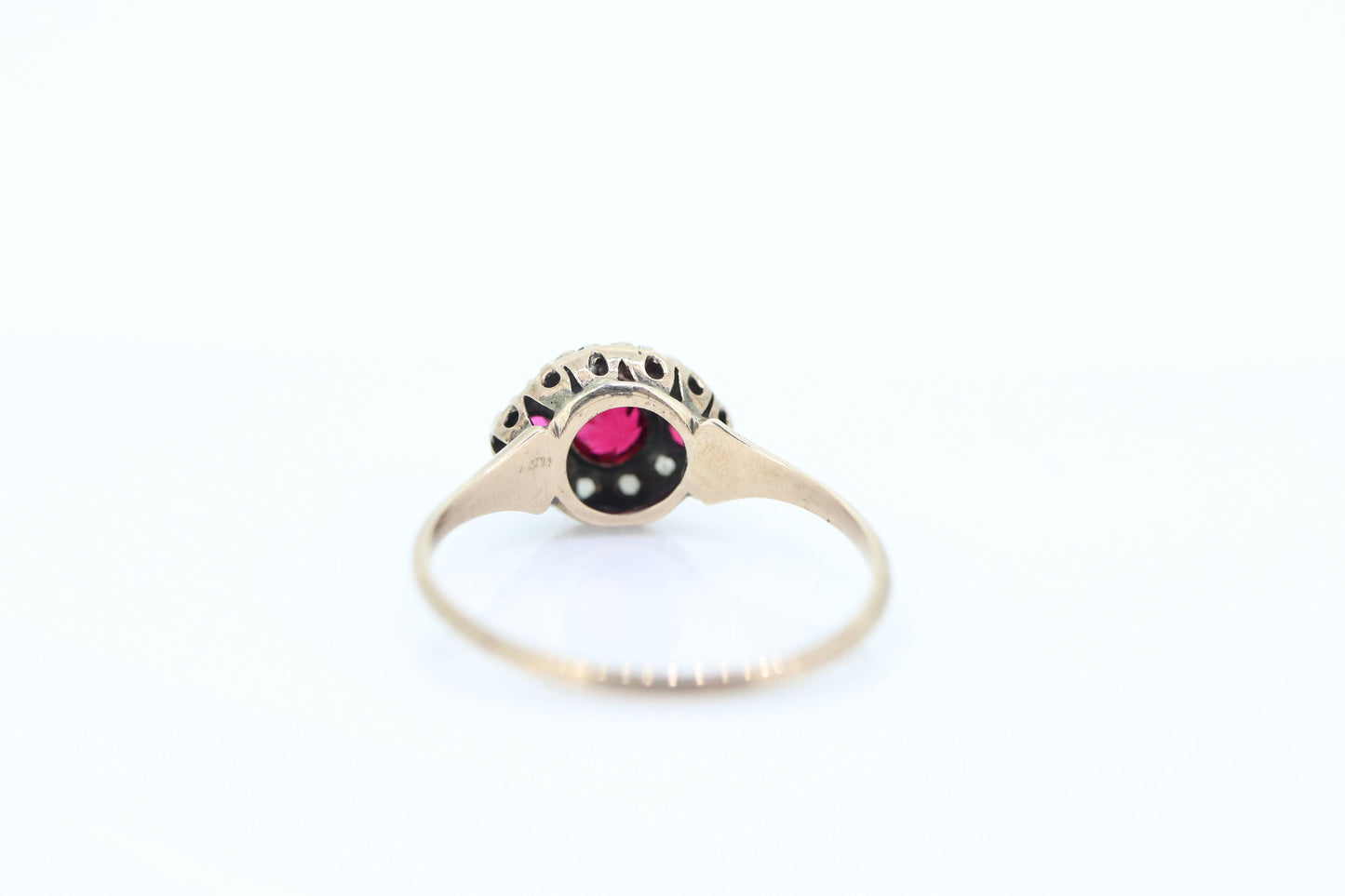 Victorian Garnet and Pearl Seed ring. 10k Rose Gold. 10k Victorian canister cluster ring. st(161)