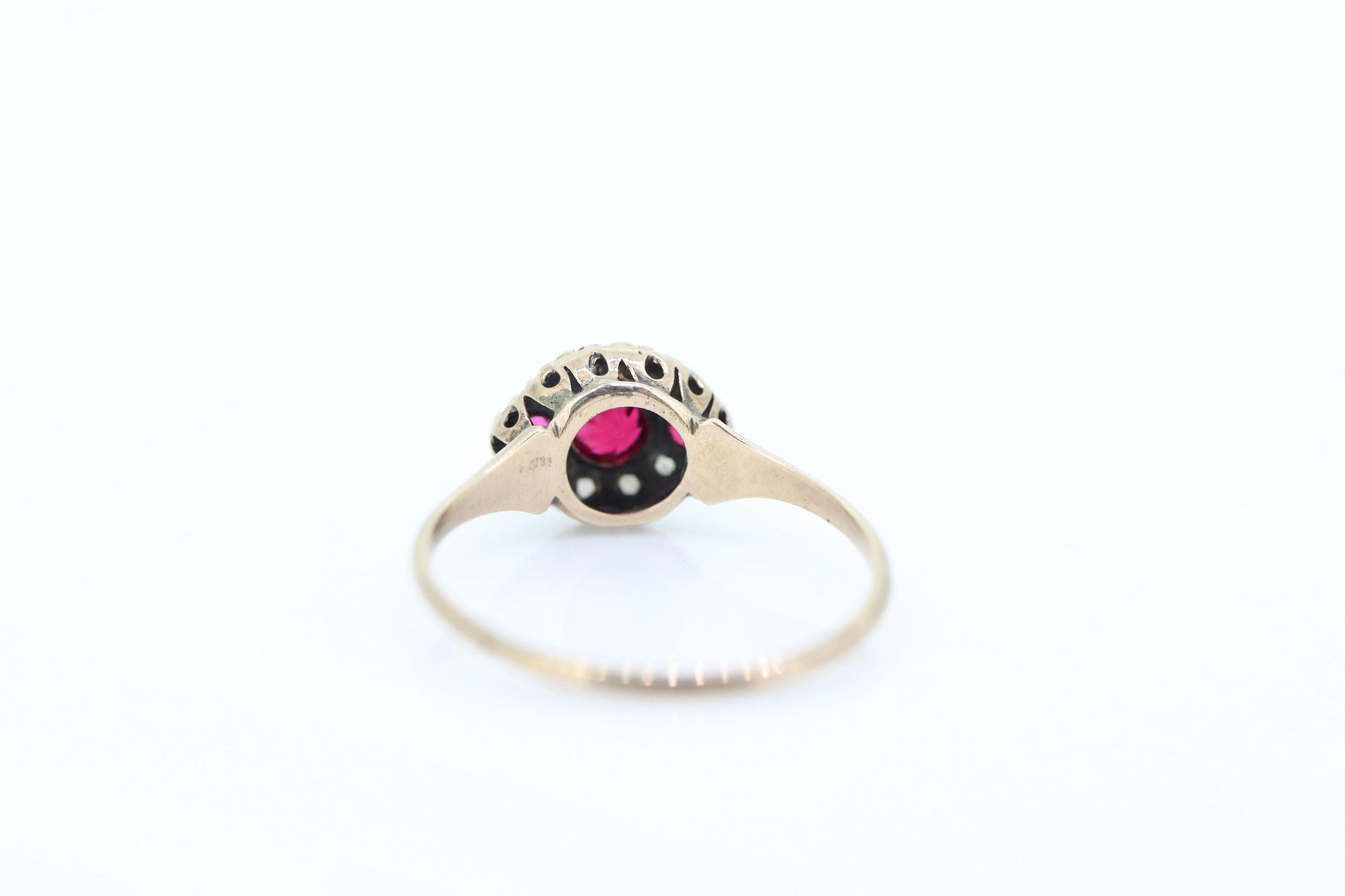 Victorian Garnet and Pearl Seed ring. 10k Rose Gold. 10k Victorian canister cluster ring. st(161)