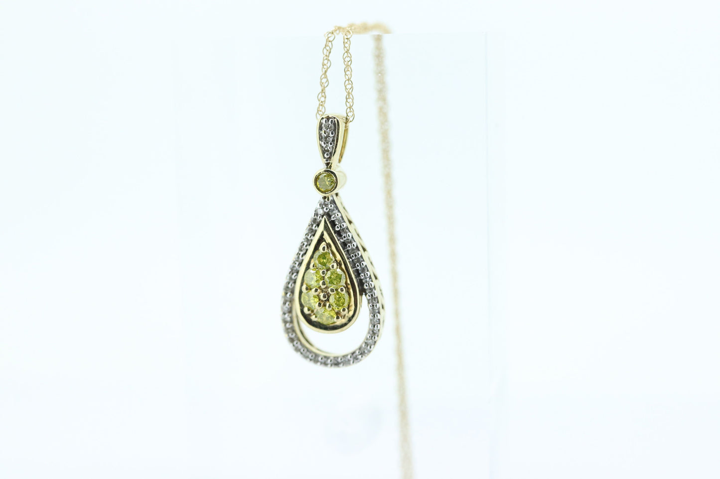 Diamond Teardrop Cluster Pendant. 10k Yellow Diamond Pendant and Necklace. Teardrop Drop Diamond Pendant. Dainty diamond pendant. st(115)