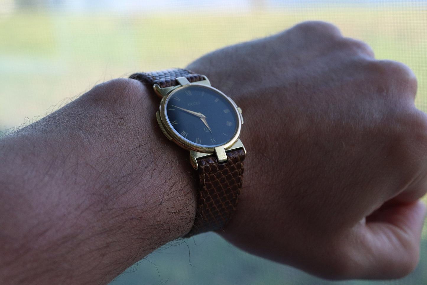 Vintage GUCCI 3400 FM Quartz Leather Watch Timepiece. Ladies Mens 18k Gold Plated Gucci watch st(130)