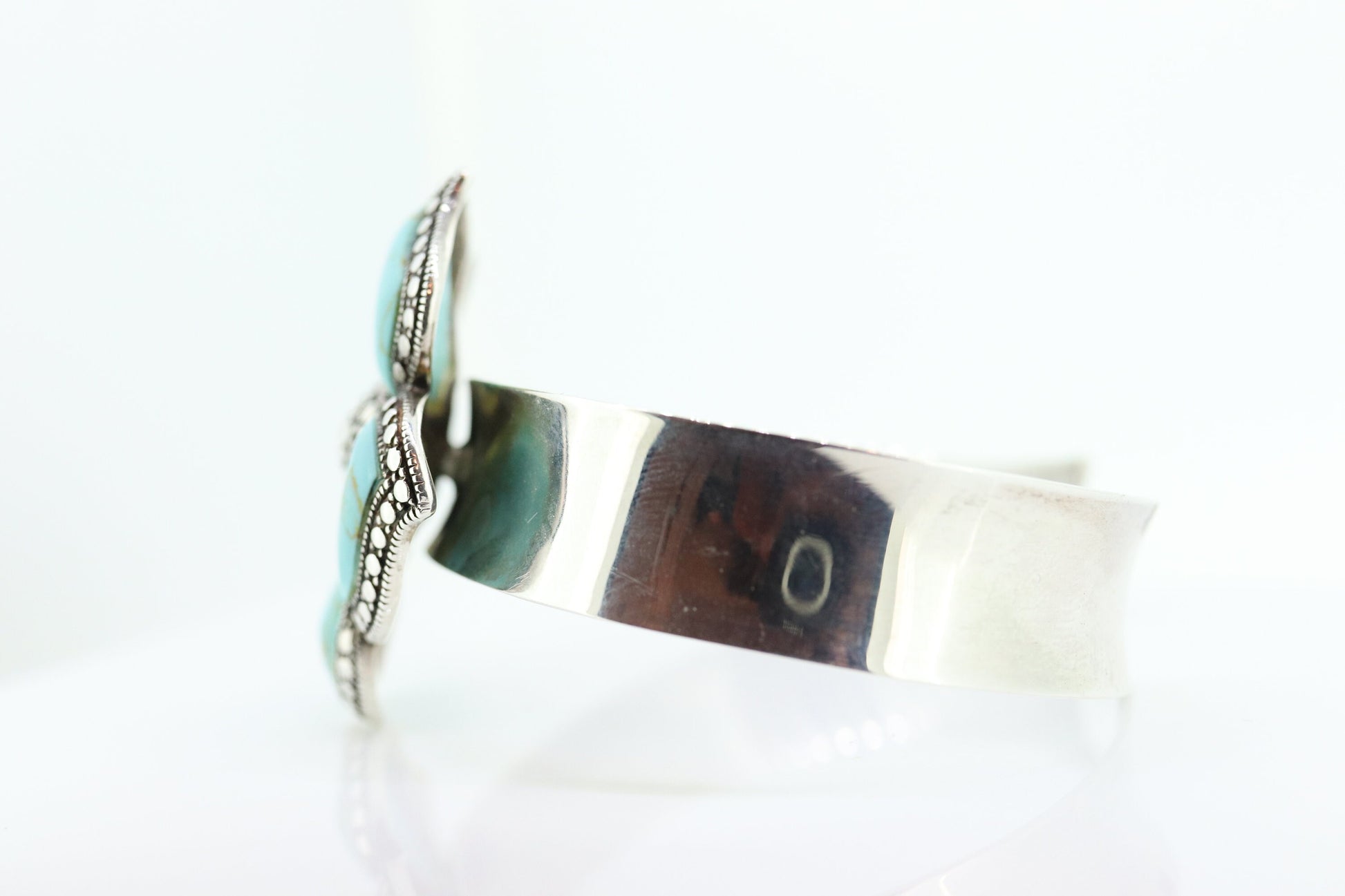 Large Turquoise FLOWER Bangle Cuff Bracelet. Sterling Silver Turquoise Flower Bangle. bead work. st(32)