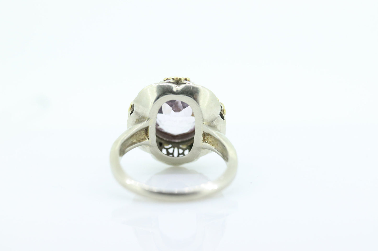Antique 14k Gold Art Deco Kunzite ring. Robin Bladen & Robins RBR Pearl seed enamel flower filigree ring. st(248)