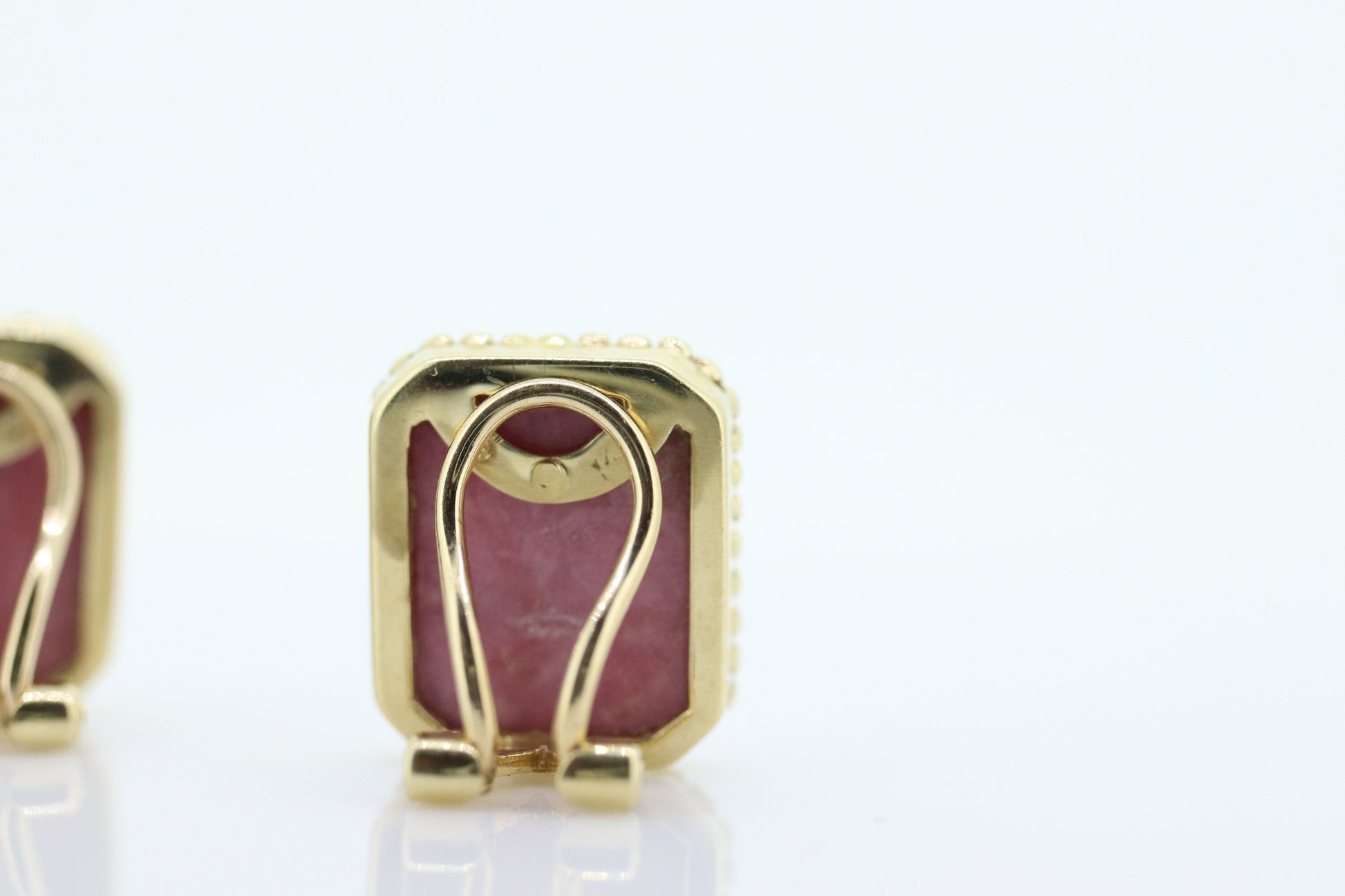 Pink Quartz 14k Gold Stud Earrings. NON Pierced Omega Clip ons Large Peach Pink Quartz studs earrings. (st59)